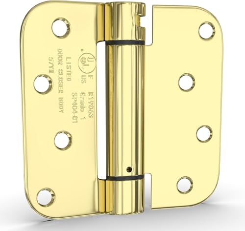 goldenwarm 6 Pack 4 Inch Polished Brass Self Closing Door Hinges with 5/8'' Radius Corners - Adjustable Tension Soft Close Hinges for Interior/Exterior Doors, Durable & Quiet Closure by Goldenwarm - Used condition - US$36.08