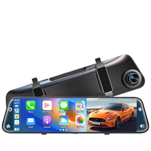 4K Rear View Mirror Camera with Carplay&Android Auto 12" Mirror Dash Cam
