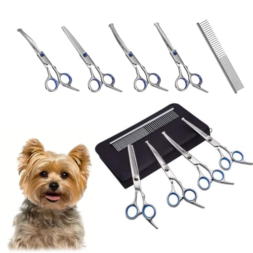 Kit Tesoura de Tosa para Cães e Gatos - Ponta Arredondada Segura para Pet - Tesoura de Tosa Ergonômica e Afiada de Aço Inox para Cortar Pelos de Animais - UpShop