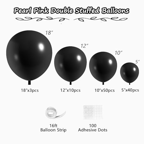 Image of 108Pcs Double Stuffed Black Balloon Garland Arch Kit