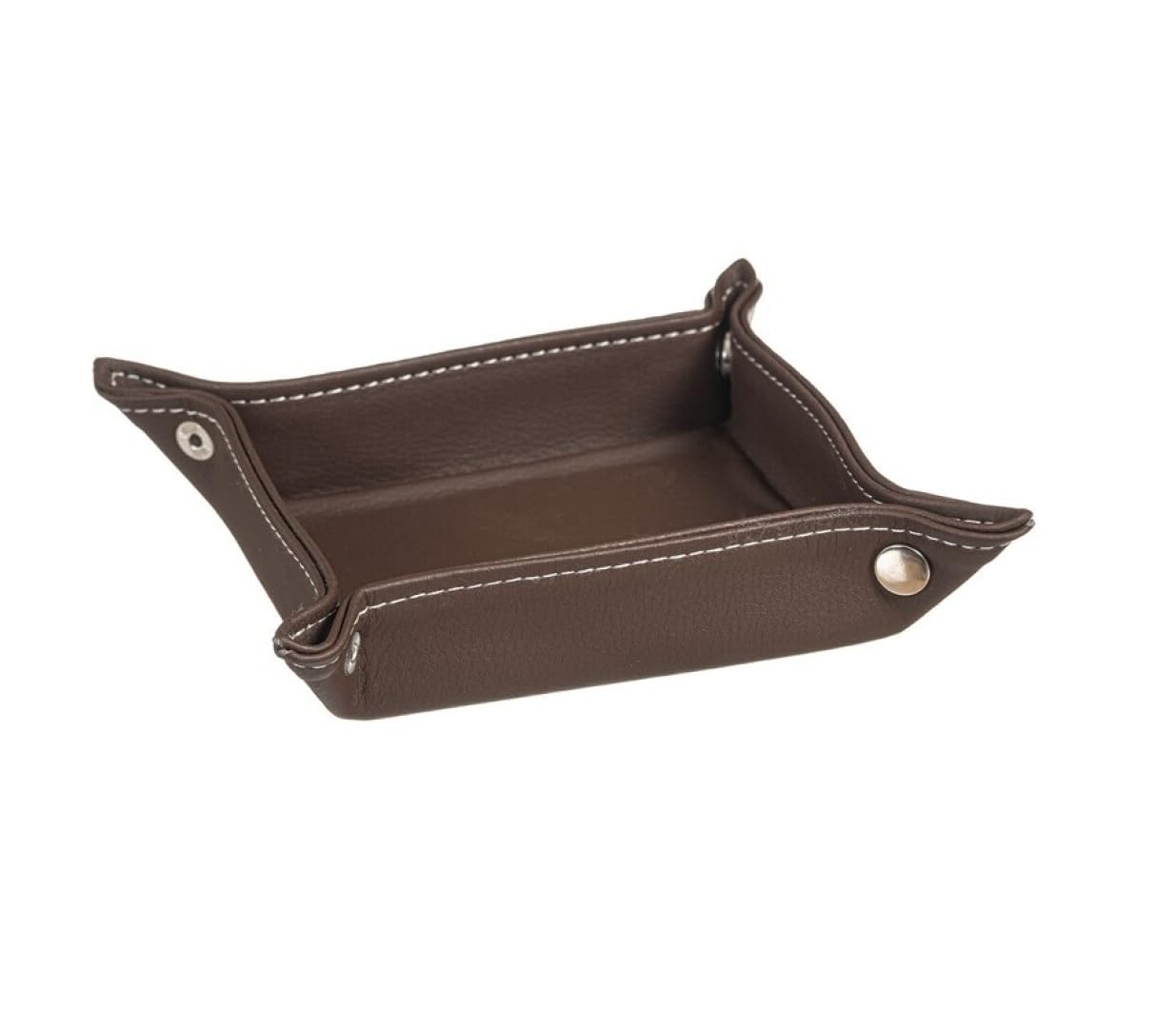 DAMDAM GO - Bandeja Vaciabolsillos para Dejar Llaves Monedas, Bandeja Polipiel, Plegable Cuadrado Práctica de Almacenamiento - Marron