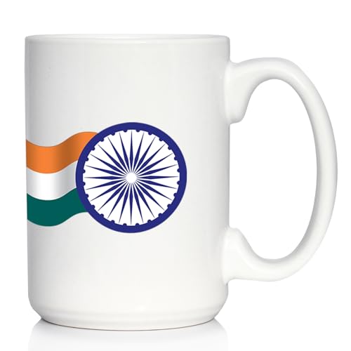 Bevvee India Flag Ceramic Coffee Mug for Indian Gifts - 15 oz