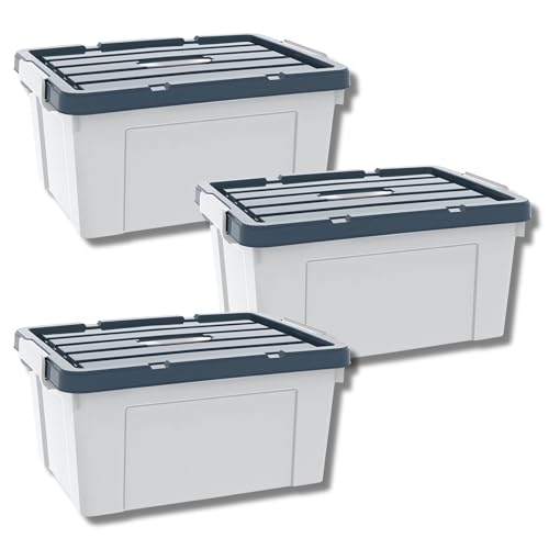 Image of HoopVool Multipurpose Plastic Storage Container Box - Sturdy and Versatile Home Organizer, Available in Multiple Size. (HEAVY GREY, HEAVY GREY MEDIUM- 16.5X11.8X10 INCH, PACK OF - 3)