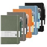 miikoul Small Pocket Notebook Journals with Pen, 5 Pack Fabric Texture Hardcover Lined Notebooks A6 Portable Notepad for Note Taking Back to School Supplies 5.7" X 4", 200 Pages