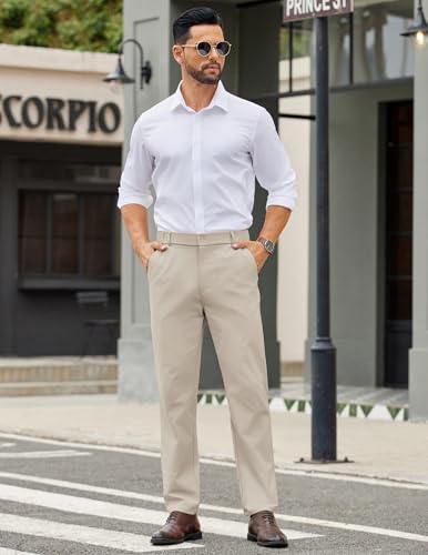 Image of COOFANDY Mens Casual Chino Pants Elastic Waist Classic-Fit Dress Slacks