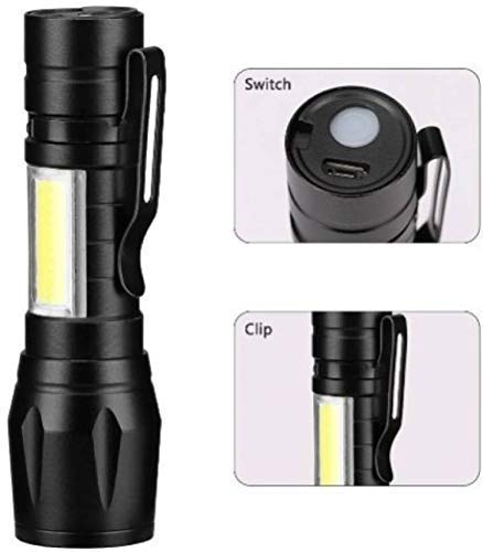 D9INDIA Rechargeable Tactical Flashlight Zoomable 3 Modes USB Charging Torch Built-in 14500 Battery with USB Cable Storage Box Outdoor Waterproof Torch (Black : Rechargeable)