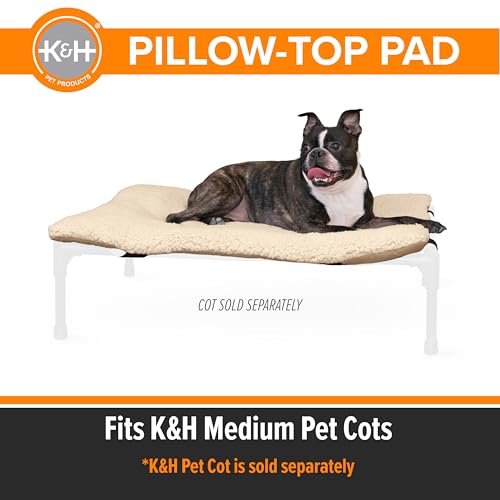 K&H Pet Products Dog Cot Pad (Cot Sold Separately), Pillow-Top Comfort Bed for K&H Medium Elevated Dog Beds, Soft & Fluffy, Secure Fit Straps, Machine Washable, Portable - Medium 32 X 25in Tan Fleece - Thumbnail 2