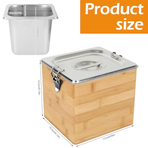 Kitchen Compost Bin,Organic Waste Bin Stainless Steel Food Waste Bin with Cover & Woodenbox,Dishwasher Safe Kitchen Countertop Compost Bin (3L) - Image 3