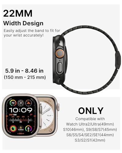 Image of KU XIU Titanium Band for Apple Watch Ultra 2 / Ultra 49mm / Series 10 46mm, Adjustable Titanium Watch Band for Men, Premium Color Matching Watch Link with DLC Scratch Resistant Coating-Gunmetal