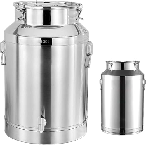 XFQZJG Farm Milk Transport Canister,Milk Churn Pot,Wine Bucket,Can Stainless Steel Milk Bucket,Barrel Water Bucket Oil Tea Tank with Sealed Lid and Faucet,Tote Jug Liquid Container