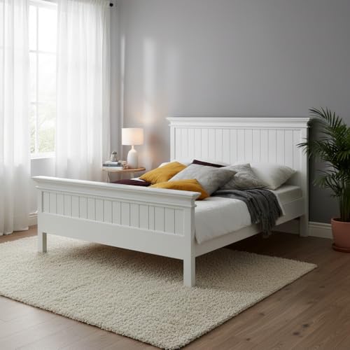 Image of APRODZ Solid Wood Without Storage King Size Clemons Bed for Bedroom Stylish | White Finish