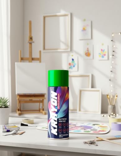 Image of BANNA Krayon Green Acrylic Spray Paint 400 ml | Quick Dry Rust-Resistant Multi Surface Aerosol Spray Paint for Metal, Wood, Plastic, Glass, Furniture & DIY Projects
