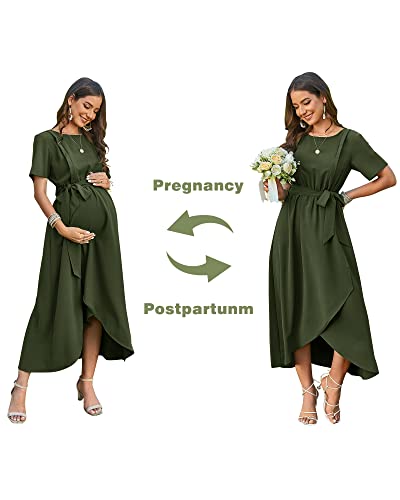 Arach&Cloz Womens Maternity Dress Pregnancy Clothes 2023 Summer Short Sleeve Maxi Dresses For Nursing Photoshoot Baby Shower Breastfeeding (Army Green,Xl) #TOP1