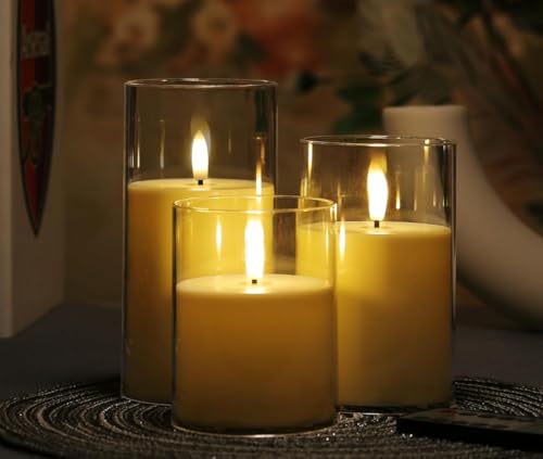 VRB Dec 3pcs Pillar Candles Acrylic Flameless & Smokeless Decorative Candles Led Tea Light Candle Perfect for Gifting, Home,Diwali, Christmas,Decorative Candle,Birthday (Model - 2)