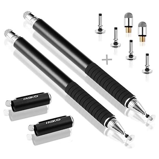 MEKO Universal Stylus,[2 in 1 Precision Series] Disc Stylus Touch Screen Pens for All Capacitive Touch Screens Cell Phones, Tablets, Laptops Bundle with 6 Replacement Tips - (2 Pcs, Black/Black)