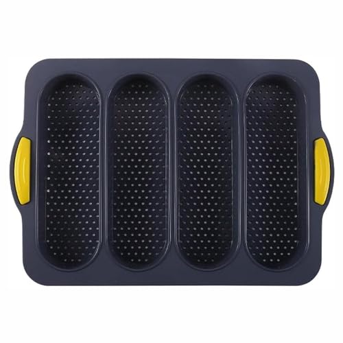 LSRVNM Long-Lasting Non-Stick Baguette Bakeware, 4-Cavity French Bread Mold with Food Grade Silicone for Easy Clean