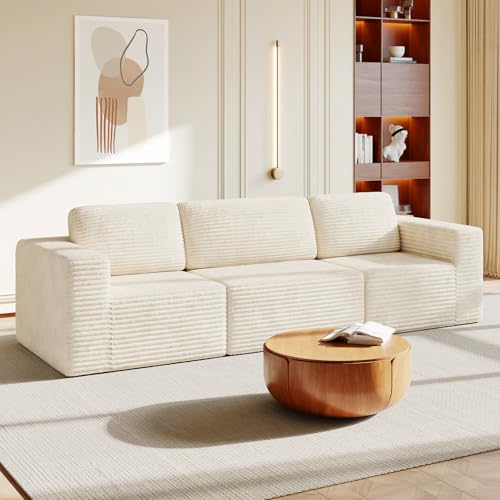Image of Vesgantti 119 inch Modular Sectional Sofa, Corduroy Cloud Couch with Deep Seating & Spring Support, 3 Seater Flexible Layout Sofa, Boneless Couch for Living Room & Apartment, No Assembly Required, Beige