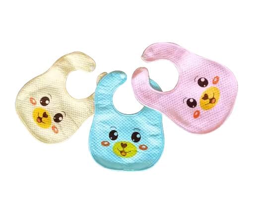 THE PURE NEST baby Waterproof Spill Resistant Bibs, Baby Apron With Bib, Baby Bibs For 6 to 12 Months, Fastdry Bibs, Soft Cotton Bib Pack Of 3 Multicolor Color Smiley