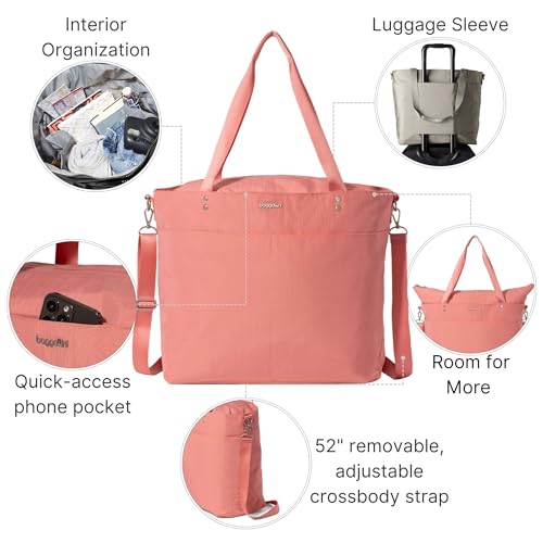 Image of Baggallini Carryall Tote - Lightweight Nylon Zipper Top Weekender Travel Beach Bag w /Luggage Sleeve