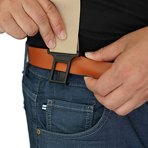 MELOTOUGH Belt Clip Suspenders with Khaki Fully Elastic with Hook End Non-Metal Plastic Clip Suspenders