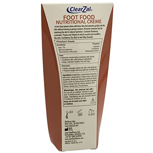 Clearzal Nutritional Foot Food Cream With Aloe Vera, Urea Based Cream, Quick Absorbing, Non-Greasy, Retains Skins Natural Hydration, Conditions Rough Dry Skin To Silky Smooth, 3.4 Oz #TOP4