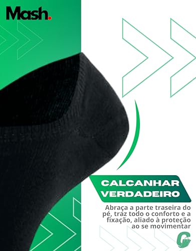 MASH Kit 9 Pares Meia Invisível Sapatilha Esportiva Faixa Tensora Active Unissex, 9 Pretos, 39-44