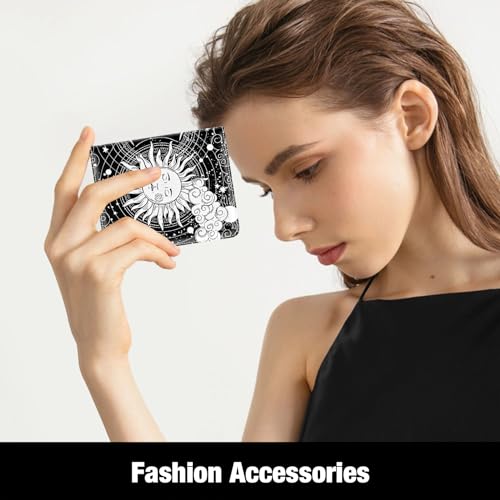 Image of Rouidr Womens Wallet, RFID Small Slim Wallet for Women, Cute Bifold Leather Pocket Credit Card Holder Ladies Mini Purse with Zipper Coin Pocket & ID Window, Abstract Sun