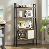 VASAGLE Ladder Shelf, 4-Tier Bookshelf, Storage Rack, Bookcase with Steel Frame, for Living Room, Home Office, Kitchen, Bedroom, Industrial Style, Rustic Brown and Ink Black ULLS44X