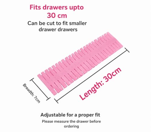 Image of 6 pcs Adjustable Drawer Divider (Length 30 C.M. Width 7 C.M) Drawer Organizer for Makeup, Jewellery & clothes - Interlocking Plastic Separators for Home & Office Use [ pink ]