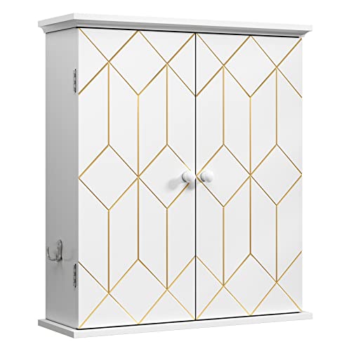 AZODY Bathroom Cabinet with Gold Trim, Wall-Mounted Bathroom Storage Cabinet