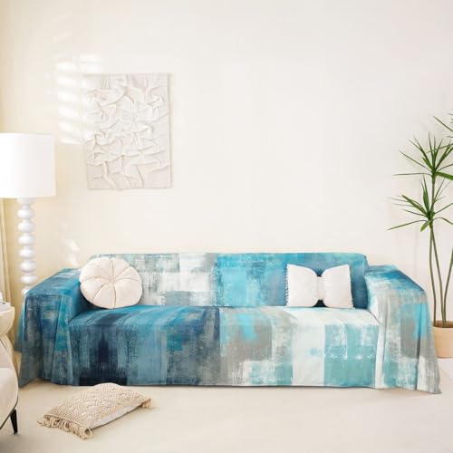 Erosebridal Turquoise and Grey Couch Covers 71" x 150",Art Artwork Contemporary Sofa Covers Non Slip,Modern Aesthetic Washable Couch Cover,Ombre Oil Painting Furniture Protector Cover