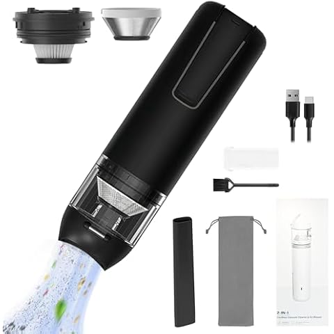Naisian 𝟏𝟓𝟎𝟎𝟎𝐏𝐀 Car Vacuum，Handheld Vacuum Cordless, Mini Portable Rechargeable Wireless Vacuum Cleaner with Stainless Steel and HEPA Dual Filters (Black) Cover