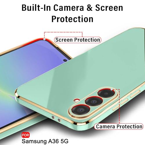 Image of TheGiftKart Luxurious Golden-Plated Back Cover Case for Samsung Galaxy A36 5G | Raised Lips for Camera & Screen Protection | ShockProof Design | Stylish Back Cover Case for Samsung A36 5G (TPU, Green)