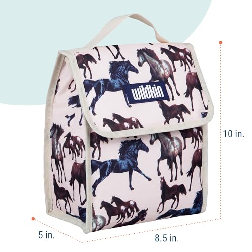 Image of Wildkin Kids Insulated Lunch Bag for Boys and Girls, Lunch Bags is Ideal Size for Packing Hot or Cold Snacks for School and Travel, Mom's Choice Award Winner, BPA-Free, Olive Kids (Horse Dreams)