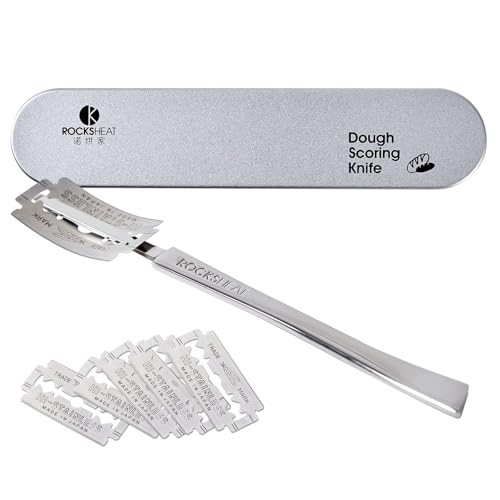 ROCKSHEAT Bread Lame Dough Scoring Tool - Stainless Steel Knife with 5 Feather Blades for Sourdough Baking, Essential Tool for Beginners