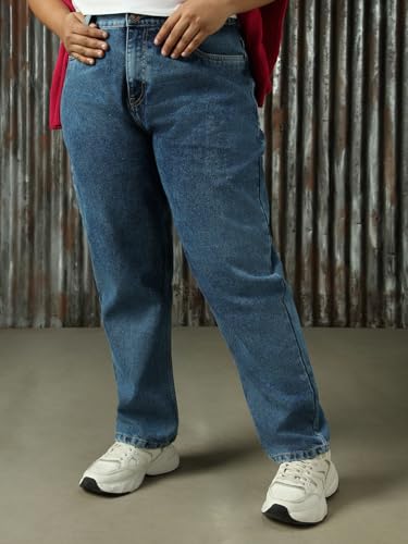 Image of High Star Women Cotton Washed Mom Fit Casual High-Rise Jeans