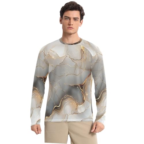 Marble Gold Silver Men's Rash Guard Quick Drying Loose Long Sleeve Sun Protection UPF 50+ Summer