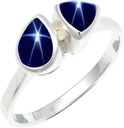 SILVERNROCK Blue Sapphire Linde Star Lab Grown Gemstone Silver plated Ring Men &