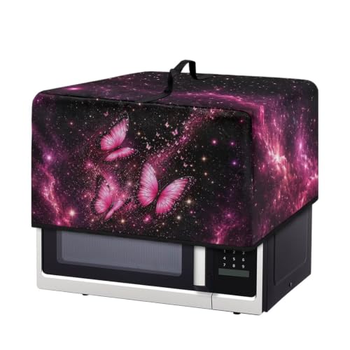 Image of Countertop Microwave Cover Stain-Resistant Convection Oven Cover Dust-Proof Toaster Oven Protector for Home Decor, S, 18.25 x 14.5 x 11 Inches, Butterfly Galaxy Pink