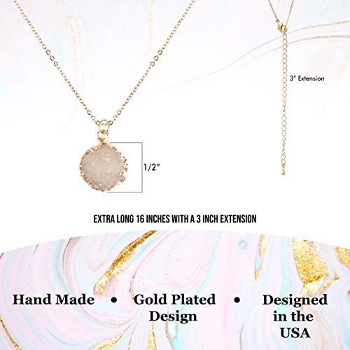 Gold Plated Pendant Necklace For Women – Stylish Gold Design – Druzy Pendant Necklace – Great Gift (Beige) #TOP3