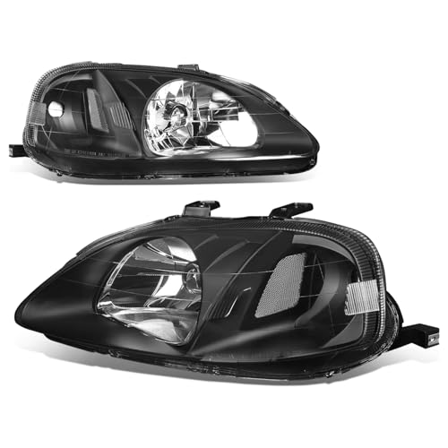 Auto Dynasty Headlights Assembly Compatible with 1999 2000 Honda Civic EJ EK EM, Driver and Passenger Side Halogen Headlamps Replacement, HO2503113 HO2502113, Black Housing Clear Corner