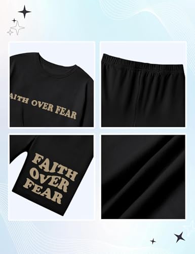 Lytiarul Roupas infantis para meninas verão Faith Over Fear camiseta estampa cristã + shorts motocic