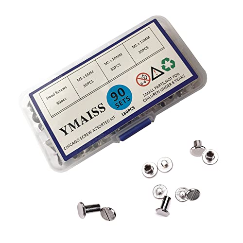 Ymaiss 90 Sets Chicago Screws 3 Size 1/4,3/8,1/2In Screw Posts Bookbinding Posts Binding Screw Chicago Button Post Rivets Screw Belt Screws Leather Photo Albums Screw Round Flat Head, Silver Color #TOP5
