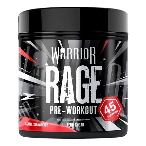 Warrior Rage Pre Workout Booster 392 g 45 Portionen Pre Workout Pulver mit 300 mg Koffein Beta Alanin Kreatin BCAA Taurin Citrullin & Arginin Savage Strawberry