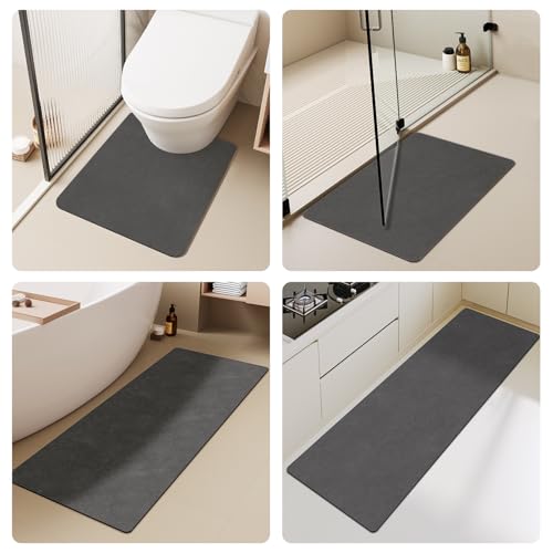 TYUU Thin Bath Mat, Small Bathroom Rugs Non Slip Washable, 16x24 Dark Grey | Quick Dry Bath Rug Fits Under Door. Non-Slip Rubber Backing. Absorbent Faux Suede Bathroom Floor Mats. Bath, Shower & Sink. - image 8