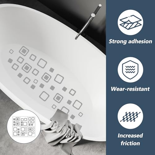 18 Stück Premium Anti Rutsch Aufkleber, mit 6 Anti-Rutsch für Badewanne Dusche 15*20 cm, 12 Anti Rutsch Dusch Streifen, mit 1 Schaber, Selbstklebend Einfache Installation, Schimmel und Wasserfest