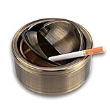 Nescope Ashtray Windproof Ashtray with lid Flip Top Ashtray for Indoor or Outdoor Use Ash Holder ​for Smokers Desktop Smoking Ashtray Home Office Decoration Classic Metal a Lid Ashtreys (Bronze)