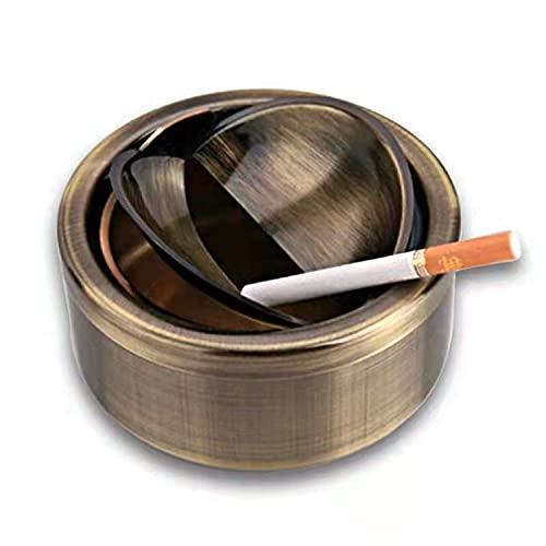 Nescope Ashtray Windproof Ashtray with lid Flip Top Ashtray for Indoor or Outdoor Use Ash Holder ​for Smokers Desktop Smoking Ashtray Home Office Decoration Classic Metal a Lid Ashtreys (Bronze)