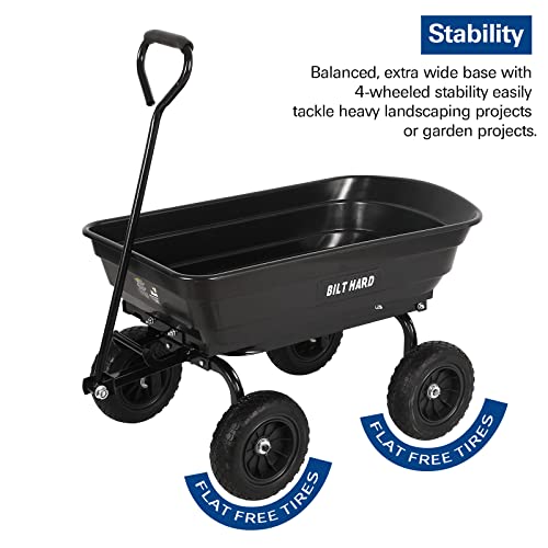 Bilt Hard 4 Cu.ft. 10" No-Flat Tires Poly Yard Dump Cart With 180° Rotating Handle, 600 Lbs Capacity Heavy Duty Garden Carts And Wagons #TOP6