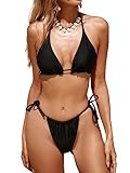 SWIMLANCE Women Triangle Ruffles Bikini Set Sexy String Brazilian Cheeky Two Piece Swimsuit Solid Ba